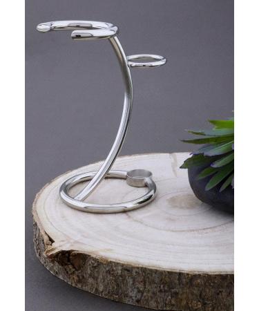 Haryali London Sustainable 2-in-1 Razor Stand & Brush Holder | Curved Design, Chrome Finish, Non-Rustic | Shaving Brush Stand, Razor Holder - Zero Waste - Buy Online on GoSupps.com