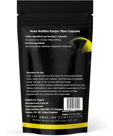 Nuke Nutrition Glucomannan Capsules - 180 Capsules - High Fibre Supplement for Healthy Cholesterol - Konjac Fibre - 1 Pack - Buy Online on GoSupps.com