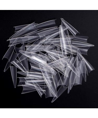 Flyitem 500pcs Medium Sharp Long Stiletto Design Acrylic Gel Fake Nail Tips Ballerina Coffin Half Cover Straight False Fingernail Detachable Salon Nail Art (Clear)