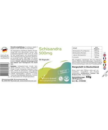 Schizandra 500mg with 135mg schisandrine 90 capsules high dosage vegan bioavailable supplements from Germany Vitamin trend - Buy Online on GoSupps.com