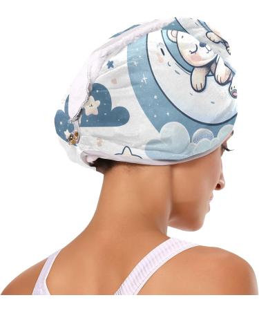 Cute Teddy Bear Moon Hair Towel 2 Pack | Super Absorbent Quick Dry Turbans for Women & Girls - Buy Online on GoSupps.com