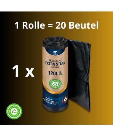 Buy Professional 120L Extra Strong Garbage Bags - 100% Recycled XXL (20 pcs) - Nowhere Cheaper! - Buy Online on GoSupps.com
