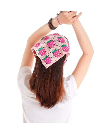 Hoyuwak 2Pcs Crochet Head Scarf Bandanas for Women - Knitted Strawberry Hair Accessories (White Pink) - Buy Online on GoSupps.com