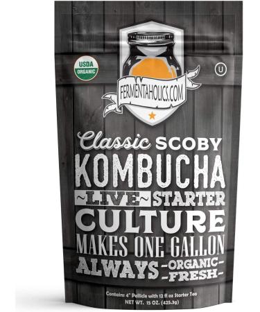 Organic 1-Gallon Kombucha Brewing Starter Kit with SCOBY, Starter Tea, Thermometer, pH Strips & More - Buy Online on GoSupps.com