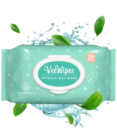 VeeFresh VeeWipes - Sensitive Feminine Hygiene Wipes - pH Balanced Alcohol Free & Hypoallergenic Feminine Wipes for Women - On the Go Female Wipes Pack (30 Vagina Wipes Inside)