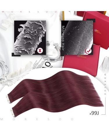 Moresoo 18 Inch Burgundy Red Tape in Hair Extensions - Remy Human Hair, 20 Pieces/50g, #99J - Buy Online on GoSupps.com