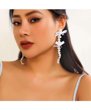 Feyley Earrings - Elegant Bow Pearl Charm Tassel Jewelry for Women & Girls | Perfect Gift in Black - Buy Online on GoSupps.com