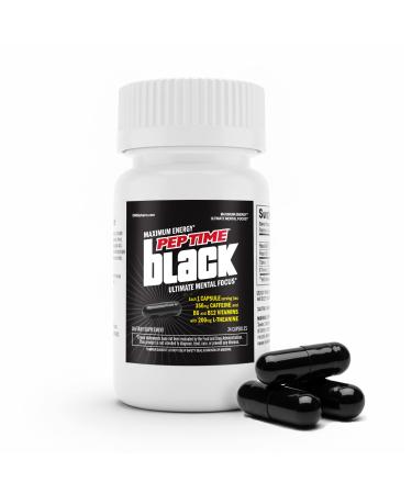 Caffeine Pills with L-Theanine - Peptime Black Energy Supplements for Maximum Performance - 350mg Caffeine & 200mg L-Theanine Energy Pills - Zero Sugar Zero Calories Zero Crash