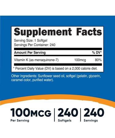 Nutricost Vitamin K2 MK-7 100mcg 240 Softgels - Gluten Free & Non-GMO - Buy Online on GoSupps.com