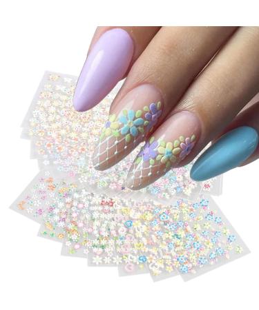 30 Sheets Flower Nail Art Stickers Decals Colorful Nail Decorations 3D Self-Adhesive Colorful Daisies Hearts Bow Ties Elegant Design Nail Art Supplies DIY for Women Girls Enhance Glamour