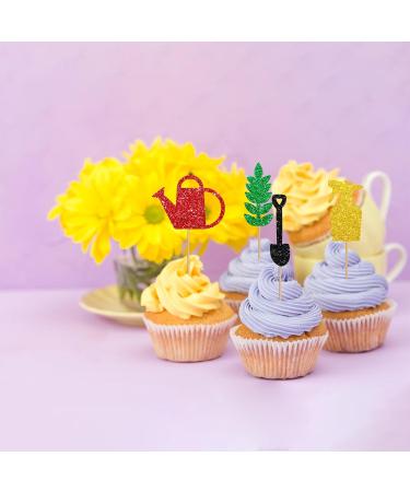 24pcs Garden Cupcake Toppers Garden Tools Summer Party Cake Decor Green&Gold Glitter Cupcake Picks for Baby Shower Garden Themed Birthday Party Decoration - Buy Online on GoSupps.com