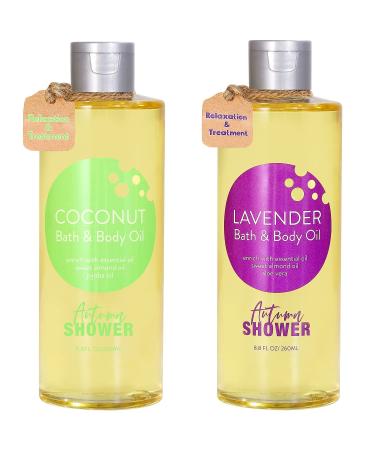 Bath Oil - Autumn Shower Body Oil with Sweet Almond Oil, Jojoba Oil and Shea Butter, Lavender & Coconut Shower Oils for Women Dry Skin, Fathers Day Bath and Body Gift Set 17.6 fl oz (Pack of 2)