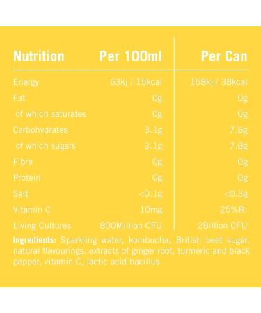 Fix8 Kombucha Drink - Live Cultures, Probiotics, Immune-Boosting, Low Calorie, Vitamins B&C - Vegan, Gluten Free, Sustainable - 12x250ml (Ginger Turmeric) - Buy Online on GoSupps.com