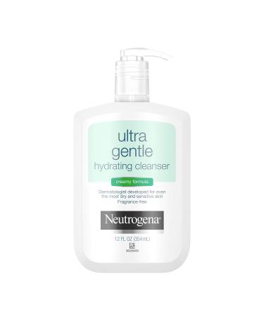 Neutrogena Ultra Gentle Hydrating Daily Facial Cleanser for Sensitive Skin, Acne, Eczema & Rosacea, Oil-Free, Soap-Free, Hypoallergenic & Non-Comedogenic Creamy Face Wash, 12 fl. oz Hydrating Cleanser