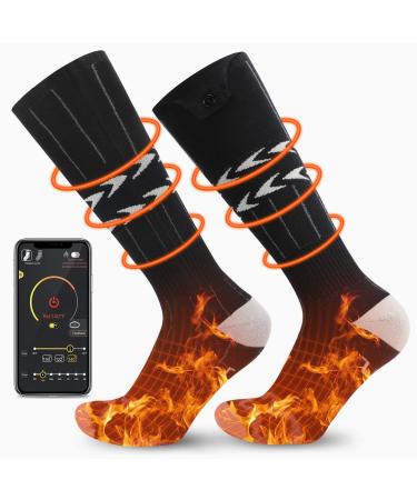 Heated Socks for Men Women, Rechargeable 5000mAh Electric Heated Socks with 3 Heat Settings, App Remote Control Washable Foot Warmers for Winter Hunting Skiing Camping Black&Gray-XL
