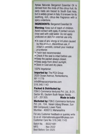 Nykaa Naturals Essential Oil - Bergamot For Women 0.33 oz Oil - Buy Online on GoSupps.com