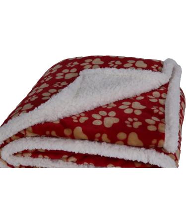 HappyCare Printed Dog Paw Flannel Reverse to Sherpa Throw Blanket - Red/Gold Paw Design - Buy Online on GoSupps.com