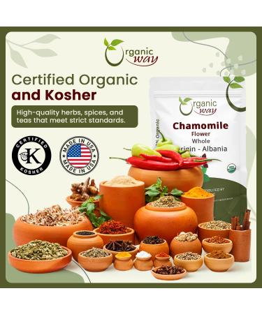 Organic Way Chamomile Flower Whole (Matricaria chamomilla) - Herbal Tea | European Wild-Harvest | Kosher & USDA Certified | Vegan Non-GMO & Gluten Free | 100% Raw from Albania (1LBS / 16Oz.) 16 Ounce (Pack of 1) - Buy Online on GoSupps.com