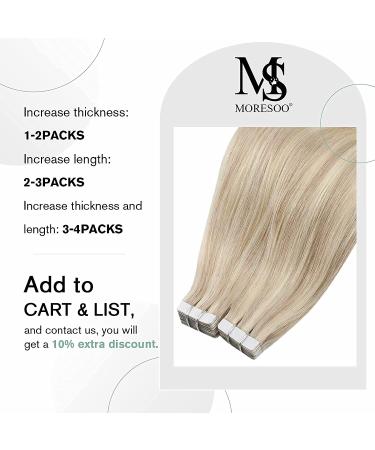 Moresoo 14 Blonde Tape in Hair Extensions - 20 Pieces, 40g - Real Human Hair Highlight #18P613 - Buy Online on GoSupps.com