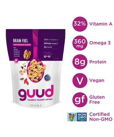 GUUD Brain Fuel Antioxidant Blend Muesli Cereal 12oz - Pack of 6 | Gluten-Free, Vegan, Non-GMO | Oats, Walnuts, Berries, Cacao Nibs - Buy Online on GoSupps.com