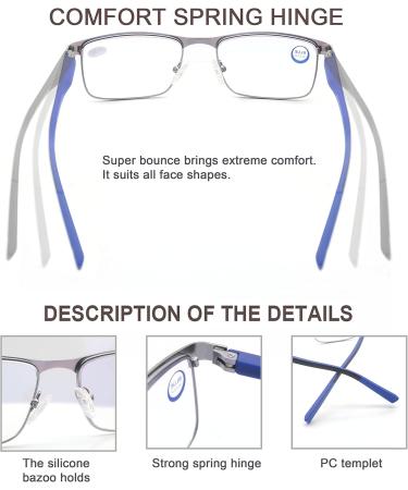 MODFANS 3 Pack Reading Glasses for Men & Women - Blue Light Filter Metal Frame Rectangle Style Stainless Steel +3.00 Magnification - Red Blue Brown - Buy Online on GoSupps.com