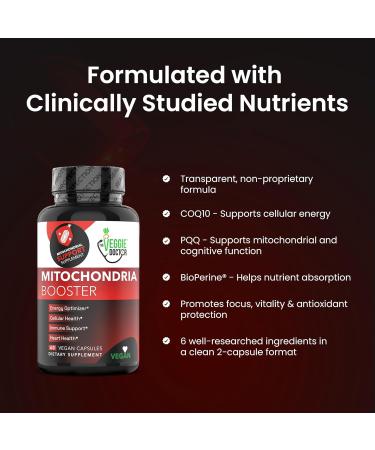Vegan Mitochondrial Support Advanced Cellular Wellness & Natural Energy Formula with CoQ10 PQQ Acetyl-L-Carnitine Alpha-Lipoic Acid Magnesium BioPerine - Daily Support (60 Capsules) - Buy Online on GoSupps.com