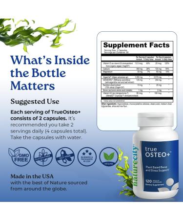 NatureCity True-Osteo Bone Support Supplement Plant-Based Formula with AlgaeCal Calcium Magnesium Vitamin D3 K2 & Silicon | Gentle on Stomach (120 Veggie Capsules) 120 Count (Pack of 1) TrueOsteo Plus- Pack 1 - Buy Online on GoSupps.com