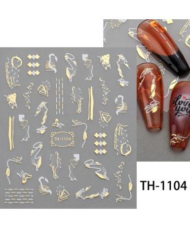 Golden Wave Line Nail Art Stickers Decals | 6Pcs Marble Blue Geometry Abstract Flowers | 3D Self-Adhesive Nail Art Supplies for Manicure & French Design - Buy Online on GoSupps.com