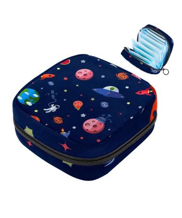 Space SpaceCraft Earth Stars Navy Sanitary Napkins Storage Pocket Menstruation Pad Bag Portable Menstrual Cup Pocket With Zipper for Teenage Girls Women Women
