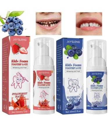 2PCS Kids Toothpaste Foam Toothpaste for Children Kids Foam Toothpaste Baby Toothpaste Kids Strawberry Toothpaste Toddler Toothpaste Anti-Cavity Teeth Whitening for Kids (Strawberry&Blueberry)