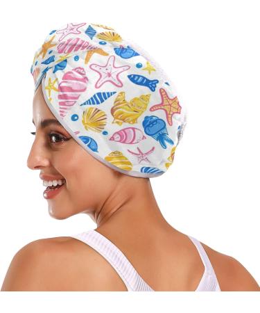 Seashells Hair Towel 2 Pack - Super Absorbent Quick Dry Hair Turbans for Women & Girls - Buy Online on GoSupps.com