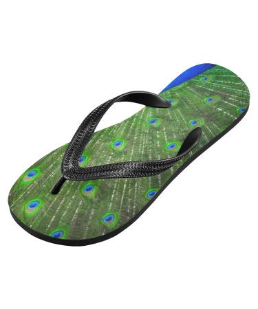 Mnsruu Peacock Feather Flip Flops - Green Sandals | XL Home Slippers for Men & Women | Perfect for Spa Hotel & Travel - Buy Online on GoSupps.com