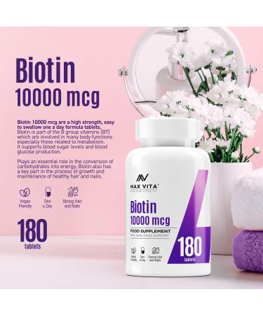 Biotin 10,000mcg High Strength Supplement for Healthy Hair, Skin, and Nails | 180 Vegetarian Tablets | Non-GMO & Gluten Free | Made in the UK - Buy Online on GoSupps.com