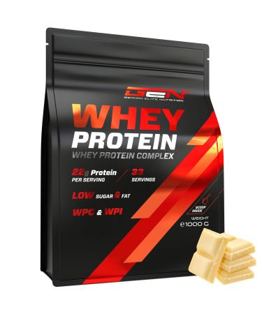 Whey protein powder - 1000 g (white chocolate) - with isolate proportion - Instant soluble protein protein powder with BCAA & EAA - German Elite Nutrition