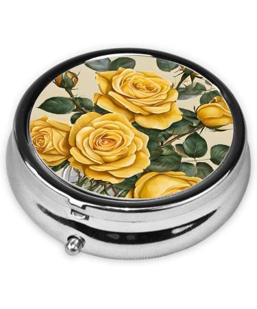 Yellow Rose Printed Mini Round Pill Box - 3 Compartment Travel Organizer for Medicine | Portable Pill Case for Home & Office - Buy Online on GoSupps.com