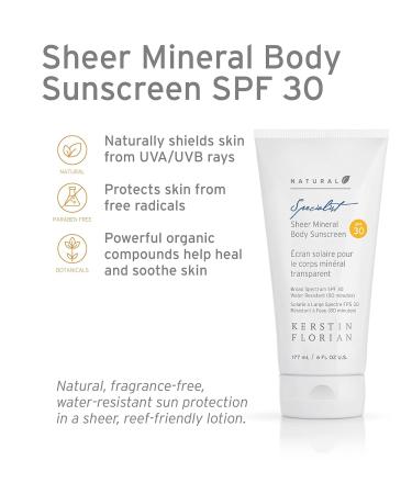Kerstin Florian Sheer Mineral Body Sunscreen SPF 30 - Waterproof UVA/UVB Protection - Reef Safe Formula - 6 fl oz - Buy Online on GoSupps.com
