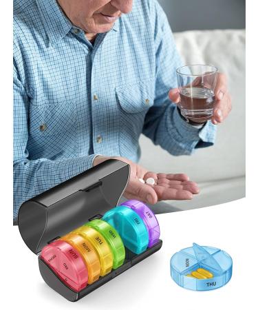 Sukuos Weekly Pill Organizer 7 Day 2 Times a Day Large Medicine Case Box - Rainbow-Black - Buy Online on GoSupps.com