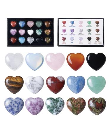 15 PCS Natural Heart Crystals Shaped Healing 0.8 Inch Love Mini Gemstones Chakra Stones Polished Pocket Set Bulk Decor for n Reiki Balancing Gift for Crystal Lover collects Rocks