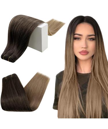 Runature treat real hair balayage sew in Weft dark brown with medium brown and ashblond balayage real hair treat extensions ombre hairpress real hair long 50cm 20 inch 100g #2/6/18 50cm 2-stresses #2/6/18