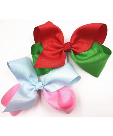 ZOONAI 6 Inch Women Girls Hair Bows Boutique Christmas Party Hair Clip Teens Hairpin - Light Blue Pink - Buy Online on GoSupps.com