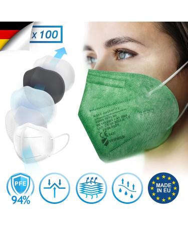 Virshields FFP2 Mundsprung Mask - PFE 94% VFE 99.99% 5-Layer Protective Mask - EN 149:2001 Certified Made in EU Available in Green - 1 Piece (40s Pack) for Optimal Breathing and Filtration - Buy Online on GoSupps.com
