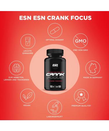 Buy ESN Crank Focus - 3 x 100 Caffeine & L-Theanine Capsules (62.50g) | International Shipping Available - Buy Online on GoSupps.com