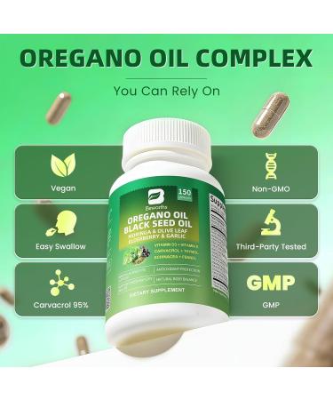 Oil of Oregano with Black Seed Oil - Oregano Oil Capsules Organic | Moringa Elderberry Echinacea Garlic Fennel - Carvacrol & Thymoquinone for Immune Gut Antioxidant Respiratory Support - 150 Ct 150 Count (Pack of 1) - Buy Online on GoSupps.com