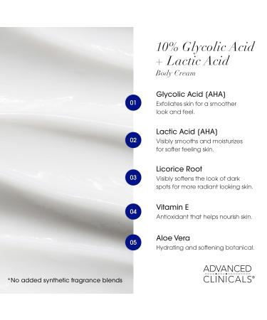 Advanced Clinicals Brightening Vitamin C Body Cream + AHA Exfoliating 10% Glycolic Acid & Lactic Acid Lotion 2PC Skincare Set For Women & Men To Reduce Appearance Of Dark Spots & Uneven Skin Tone 10% Glycolic Acid + Vitamin  - Buy Online on GoSupps.com