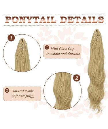 Feshfen 50cm Ponytail Extensions Clamp - Wavy Ash Blonde Hair Extensions for Women - Buy Online on GoSupps.com