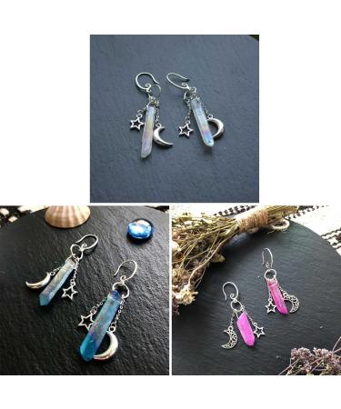 Feyley Earrings | Handmade Raw Crystal Moon & Star Dangle Witch Jewelry | Heavenly Healing Quartz | Unique Women s Gift - Buy Online on GoSupps.com