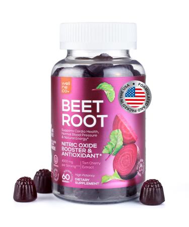Nitric Oxide Supplements for Men and Women Gummies - Beet Chews with Tart Cherry Extract 4000 mg - Beet Root Gummies for Cardio Health High Blood Pressure Energy Levels - Non-GMO Pectin Based 60 Count (Pack of 1) Berry