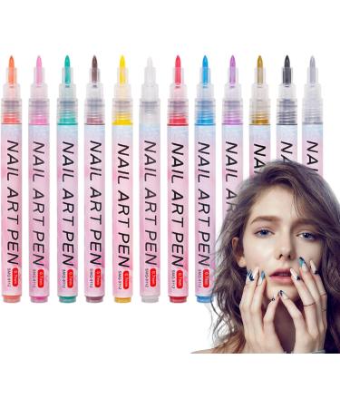 Nails Kit 12 Acrylic Nail Polish Pens with 12 Stylish Hues Waterproof and Quick Drying Professional Brushes Creative Nail Drawing Brush Perfects for Women Home Salon - Buy Online on GoSupps.com