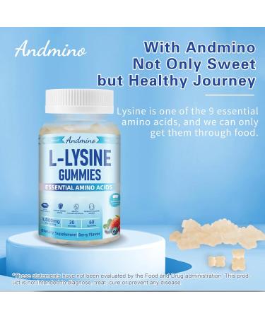 andmino L Lysine + Monolaurin Gummies 1000mg for Lips & Oral Wellness Immune Support & Collagen & Calcium for Adults & Kids Non-GMO Vegan Gluten Free Berry Flavor 60 - Buy Online on GoSupps.com
