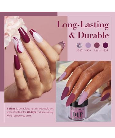 AZUREBEAUTY Dip Powder Nail Kit - Fall Winter Dark Purple & Lilac Glitter | 4 Color Starter Set with Base/Top Coat & Activator for DIY French Art Manicure - Buy Online on GoSupps.com